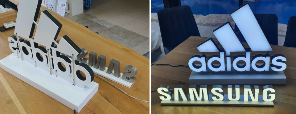 לוגו מואר להעמדה על מדף או שולחן לתצוגה או לכנסים